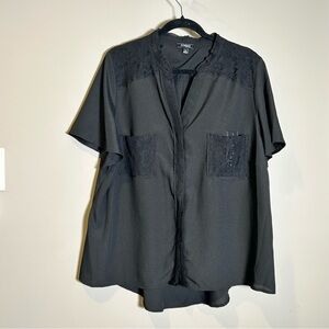ELEMENTZ plus size Black Short Sleeve split v neck Blouse with Lace Details 3X